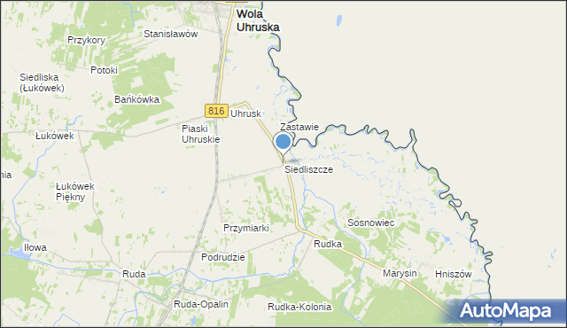 mapa Siedliszcze, Siedliszcze gmina Wola Uhruska na mapie Targeo